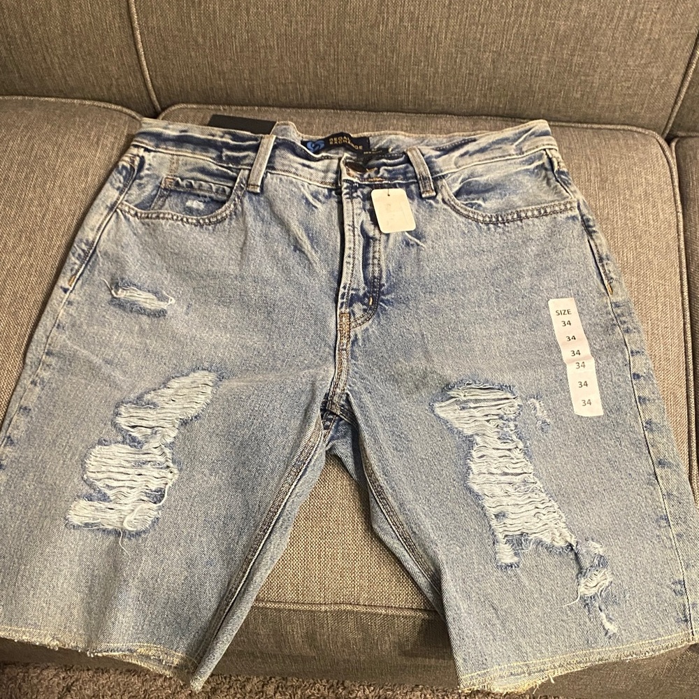 Trendy Light Blue Distressed Denim Shorts